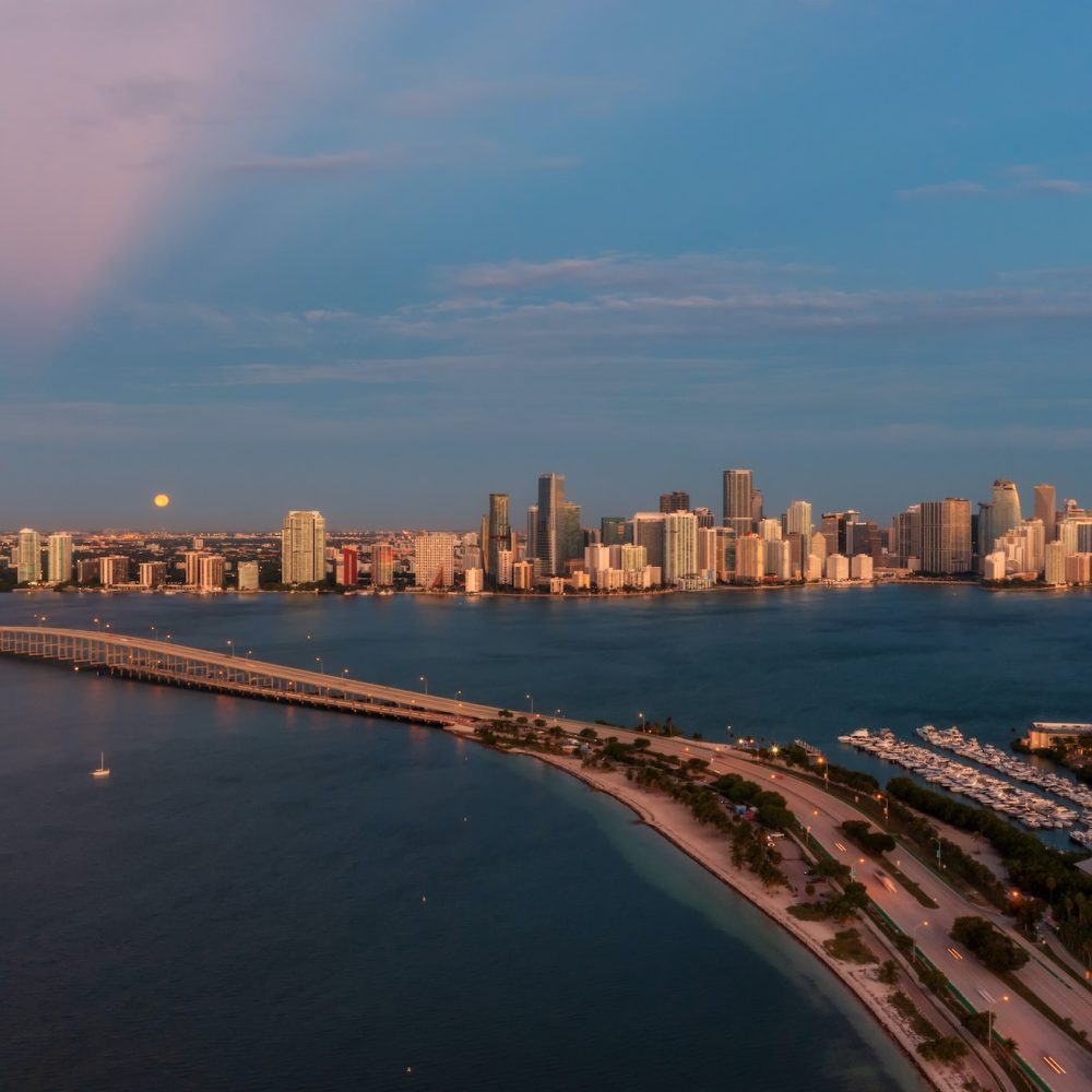 Full moon set over Miami